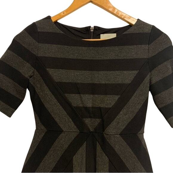 Anthropologie Maeve Black Charcoal Wide Stripe Fitted Short Sleeve Mini Dress - Picture 3 of 12